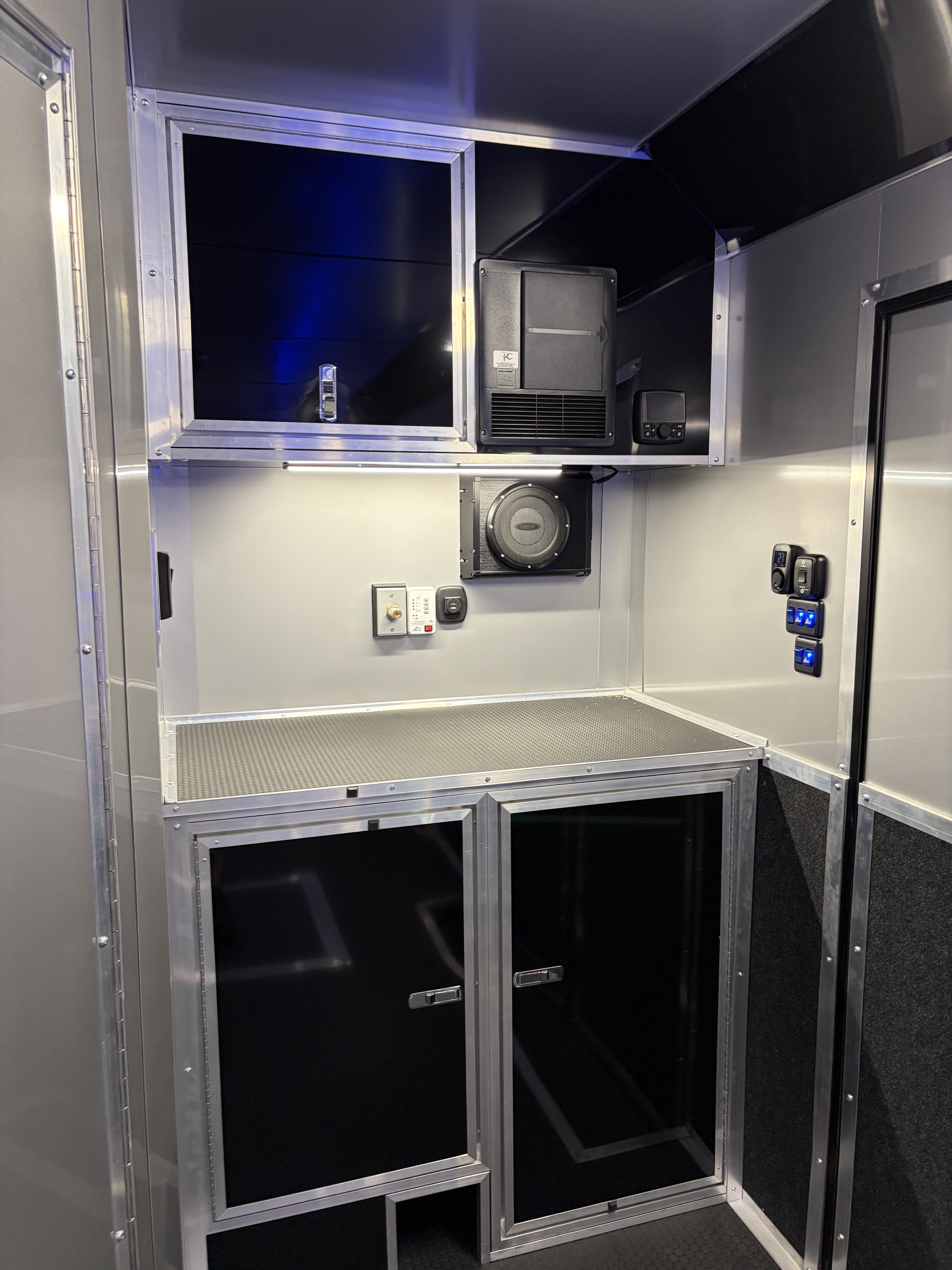 New 2026 Haulmark 34 Bathroom Race Trailer, Air Prep PKG, Awning, Polycor, Insulated, Window, 54" ALX Slide Out Step, A/C + Heat